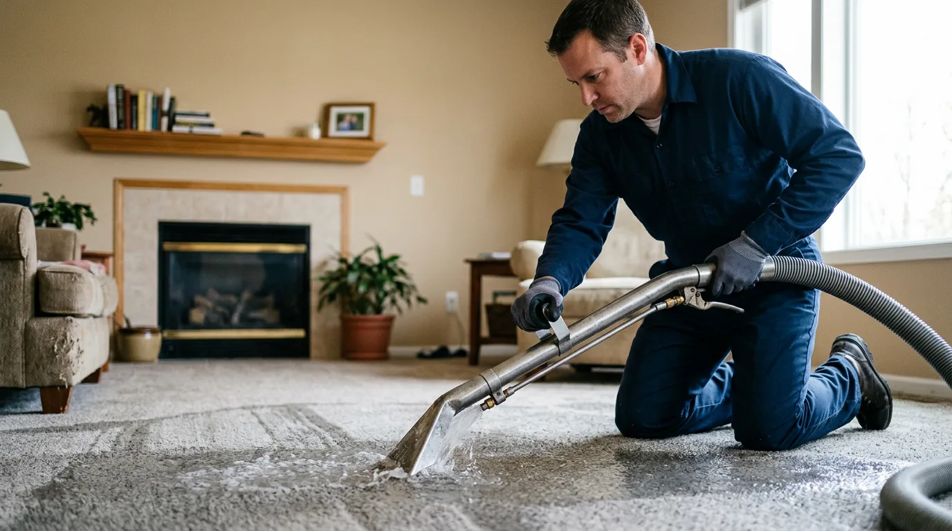 Water damage restoration technician working near Cedarpines Park, CA